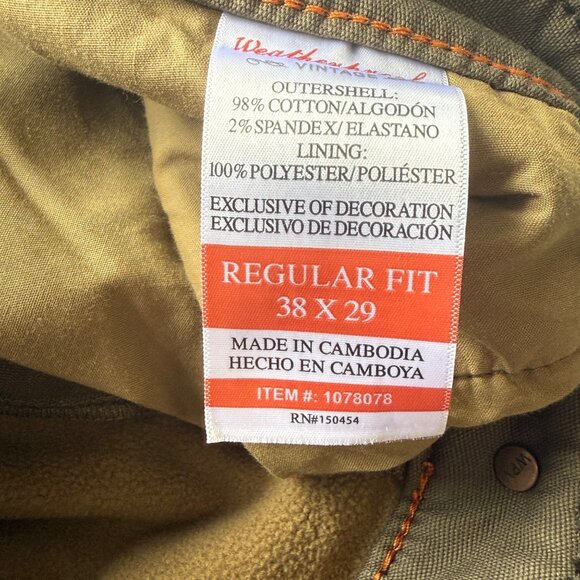 Weatherproof Vintage Mens Regular Fit Stretch Canvas Fleece-Lined Pants 38x29 - Picture 3 of 8